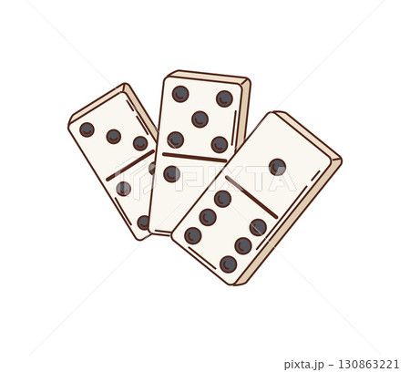 Retro hippie dominoes game stone groovy object. Tabletop board game tile, casino gambling fortune funky groovy 80s vector symbol. Domino three beige pieces or bricks with black dots 130863221