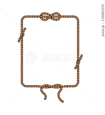 Cartoon groovy square rope frame with knotted corners and a decorative looped knot on top. Vector pirate and corsair object and tool, rectangular twisted rope border. Nautical and rustic thick cord Cartoon groovy square rope frame with knotted corners and a decorative looped knot on top. Vector pirate and corsair object and tool, rectangular twisted rope border. Nautical and rustic thick cord 130863241