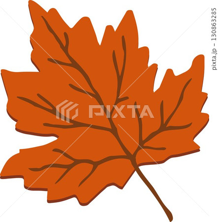 Red maple leaf illustration isolated on white background. Autumn natural decor. Cut out fall botany object. Hand drawn clipart, single natural graphic element. 130863285