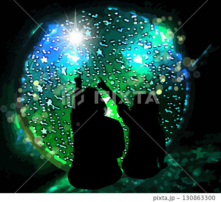 Abstract children looking at the stars. Stock vector illustration. hand drawn. Not AI. Abstract children looking at the stars. Stock vector illustration. hand drawn. Not AI. 130863300