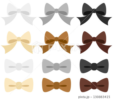 かわいいリボン 蝶結び＆蝶ネクタイ風の無彩色・茶色系カラーセット 130863415