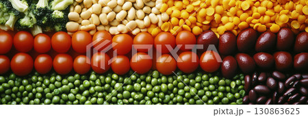 view assortment vegetables grains broccoli corn beans tomatoes 130863625