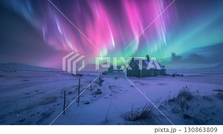aurora nature farm sky night landscape arctic winter aurora nature farm sky night landscape arctic winter 130863809
