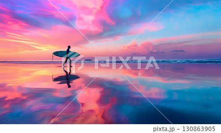 surfing water sport sea sunset sunrise colorful reflection 130863905