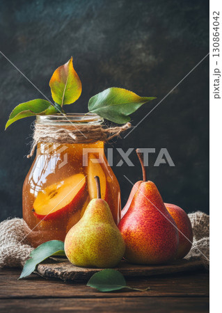 jar apple cider vinegar apples table closeuppearspears rustic 130864042