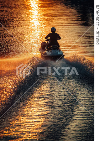 person jet ski body water sunset sky hues 130864078