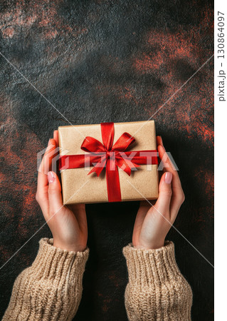 view persons hands gift topdown box rustic holding view persons hands gift topdown box rustic holding 130864097