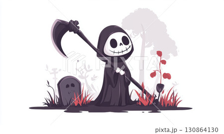 illustration graveyard tombstones grasses stylized reaper setting depicted illustration graveyard tombstones grasses stylized reaper setting depicted 130864130