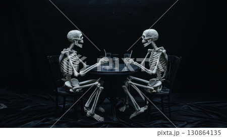 skeletons table drinks ambiance seated set backdrop round 130864135