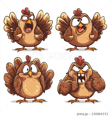 cartoonstyle illustration eyes expression wings head brown turkey 130864151
