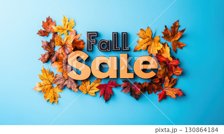 fall sale background banner autumn leaves blue general 130864184