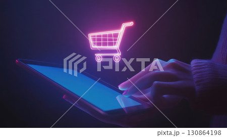 depiction hand cart icon scene background purple hues 130864198