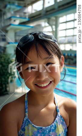 プールで泳ぐ水着の女の子2 プールで泳ぐ水着の女の子2 130864708