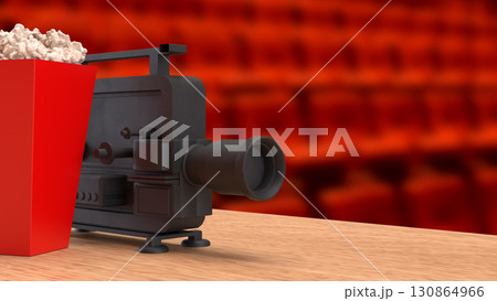 The Black camera and pop corn for cinema or entertainment concept 3d Rendering 130864966
