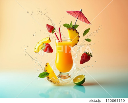 Fresh and Refreshing Tropical Fruit Juice with Pineapple Strawberry Delight 130865150