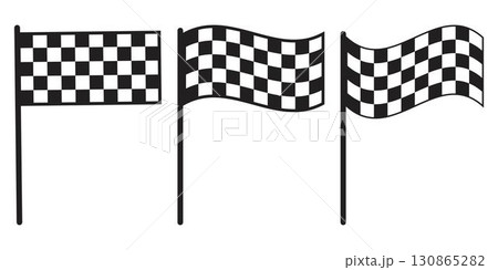 Set of race flags with black and white squares pattern. Start or finish symbols on sport car competitions. Rally or motocross props. Win, trophy or success signs. Vector graphic illustration Set of race flags with black and white squares pattern. Start or finish symbols on sport car competitions. Rally or motocross props. Win, trophy or success signs. Vector graphic illustration 130865282