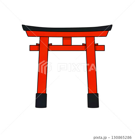 伝統的な日本の赤い鳥居を描いた手描き風イラスト 130865286
