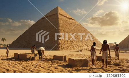 巨人族が築き上げるエジプトのピラミッド―神秘と幻想が交錯する壮大なデジタルアート 130865302