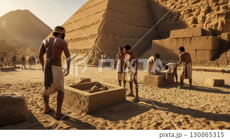 巨人族が築き上げるエジプトのピラミッド―神秘と幻想が交錯する壮大なデジタルアート 130865315