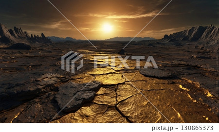 幻想と神秘が広がる空気なき金星の大地を描いた壮大なデジタルアート 130865373