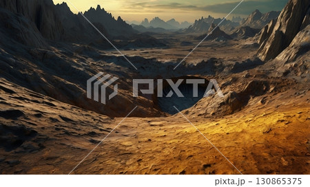 幻想と神秘が広がる空気なき金星の大地を描いた壮大なデジタルアート 幻想と神秘が広がる空気なき金星の大地を描いた壮大なデジタルアート 130865375