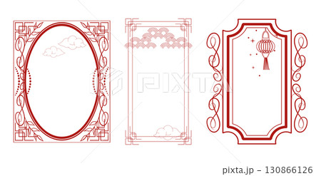 Chinese New Year Frame Set Traditional elements. Asian decorative ornaments Chinese Japanese and Korean. Template Design greeting card banner flyer and social media stories. Vector illustration. 130866126