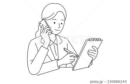 電話とメモを同時にこなすマルチタスクに慣れたビジネス女性をイメージしたアイコン 電話とメモを同時にこなすマルチタスクに慣れたビジネス女性をイメージしたアイコン 130866243