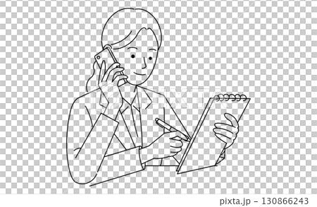 電話とメモを同時にこなすマルチタスクに慣れたビジネス女性をイメージしたアイコン 電話とメモを同時にこなすマルチタスクに慣れたビジネス女性をイメージしたアイコン 130866243