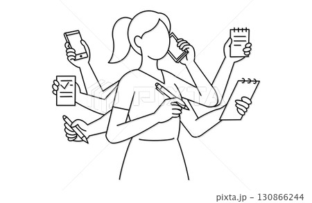 電話とメモを同時にこなすマルチタスクに慣れたビジネス女性をイメージしたアイコン 130866244