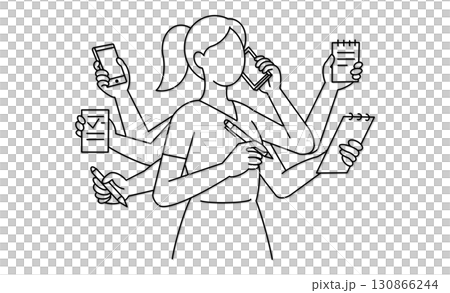 電話とメモを同時にこなすマルチタスクに慣れたビジネス女性をイメージしたアイコン 130866244
