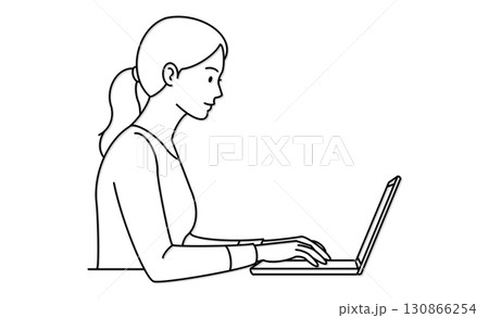 パソコンを操作する女性のイラストアイコン パソコンを操作する女性のイラストアイコン 130866254