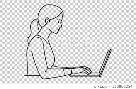 Illustration icon of a woman operating a computer Illustration icon of a woman operating a computer 130866254
