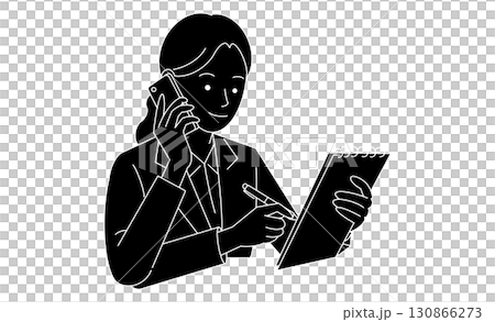 電話とメモを同時にこなすマルチタスクに慣れたビジネス女性をイメージしたアイコン 130866273