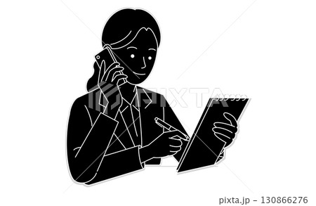電話とメモを同時にこなすマルチタスクに慣れたビジネス女性をイメージしたアイコン 130866276