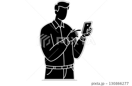 モバイル端末（スマホ）でメッセージ確認中の男性アイコンイラスト 130866277