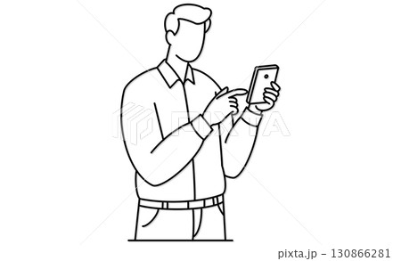 モバイル端末（スマホ）でメッセージ確認中の男性アイコンイラスト 130866281