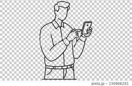 モバイル端末（スマホ）でメッセージ確認中の男性アイコンイラスト 130866281