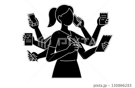 電話とメモを同時にこなすマルチタスクに慣れたビジネス女性をイメージしたアイコン 電話とメモを同時にこなすマルチタスクに慣れたビジネス女性をイメージしたアイコン 130866283