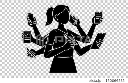 An icon depicting a businesswoman who is accustomed to multitasking by taking calls and taking notes at the same time An icon depicting a businesswoman who is accustomed to multitasking by taking calls and taking notes at the same time 130866283