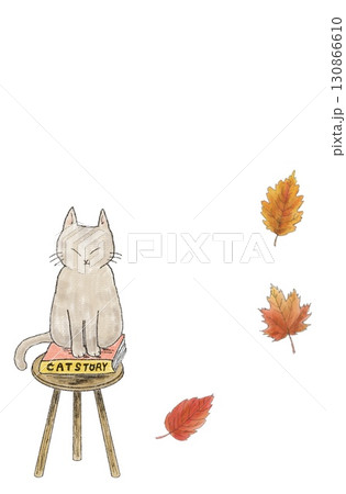 猫と紅葉の落ち葉フレーム 130866610