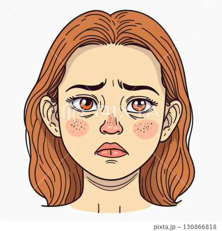 Girl's face with expression of unhappiness 130866818
