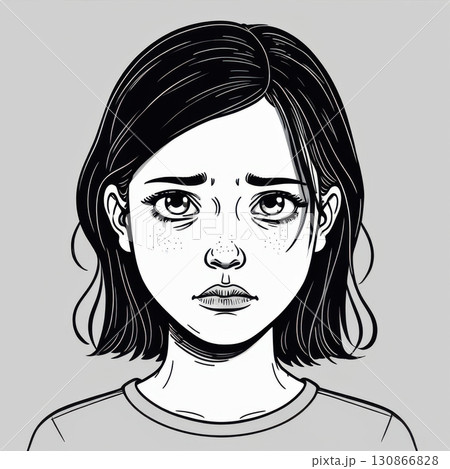 Girl's face with expression of sadness Girl's face with expression of sadness 130866828