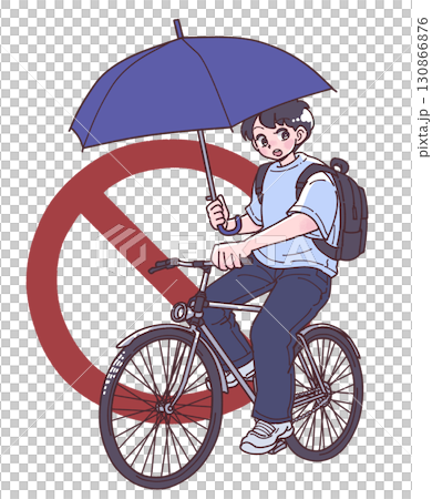 一個人打著傘騎腳踏車的插圖 一個人打著傘騎腳踏車的插圖 130866876