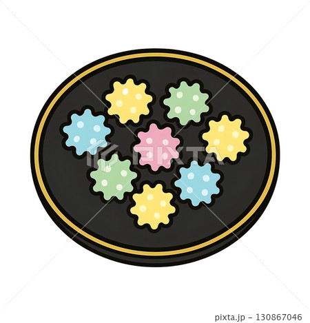 金縁黒盆に並ぶ金平糖のシンプルな切り抜きイラスト 金縁黒盆に並ぶ金平糖のシンプルな切り抜きイラスト 130867046