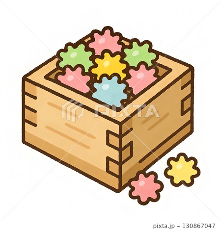 木製升いっぱいの金平糖 カラフル素材イラスト 130867047