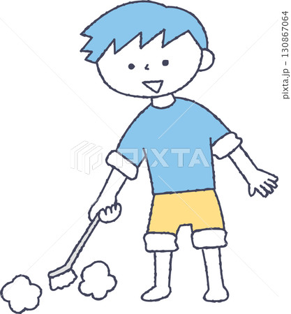 ブラシで掃除をする男の子 130867064