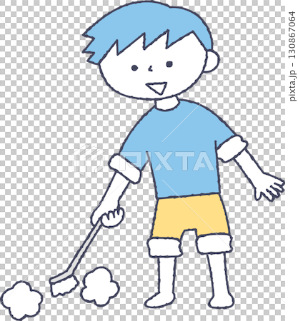 男孩用刷子打掃 130867064