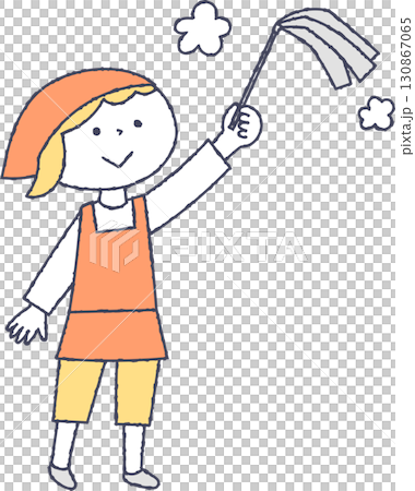 A girl cleaning with a duster A girl cleaning with a duster 130867065