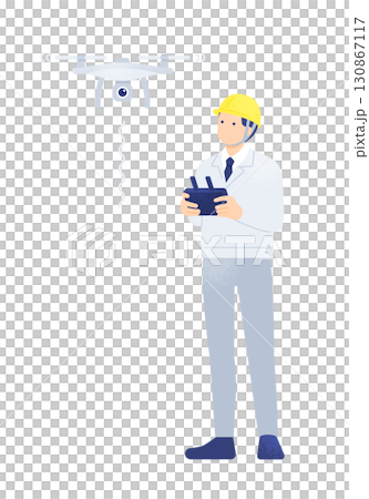 操作無人機的工人的插圖素材 i-Construction / DX 圖像 操作無人機的工人的插圖素材 i-Construction / DX 圖像 130867117