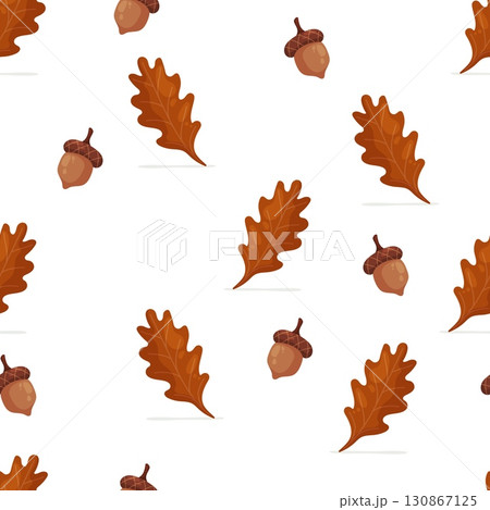 Seamless pattern with oak leaves and acorns 130867125